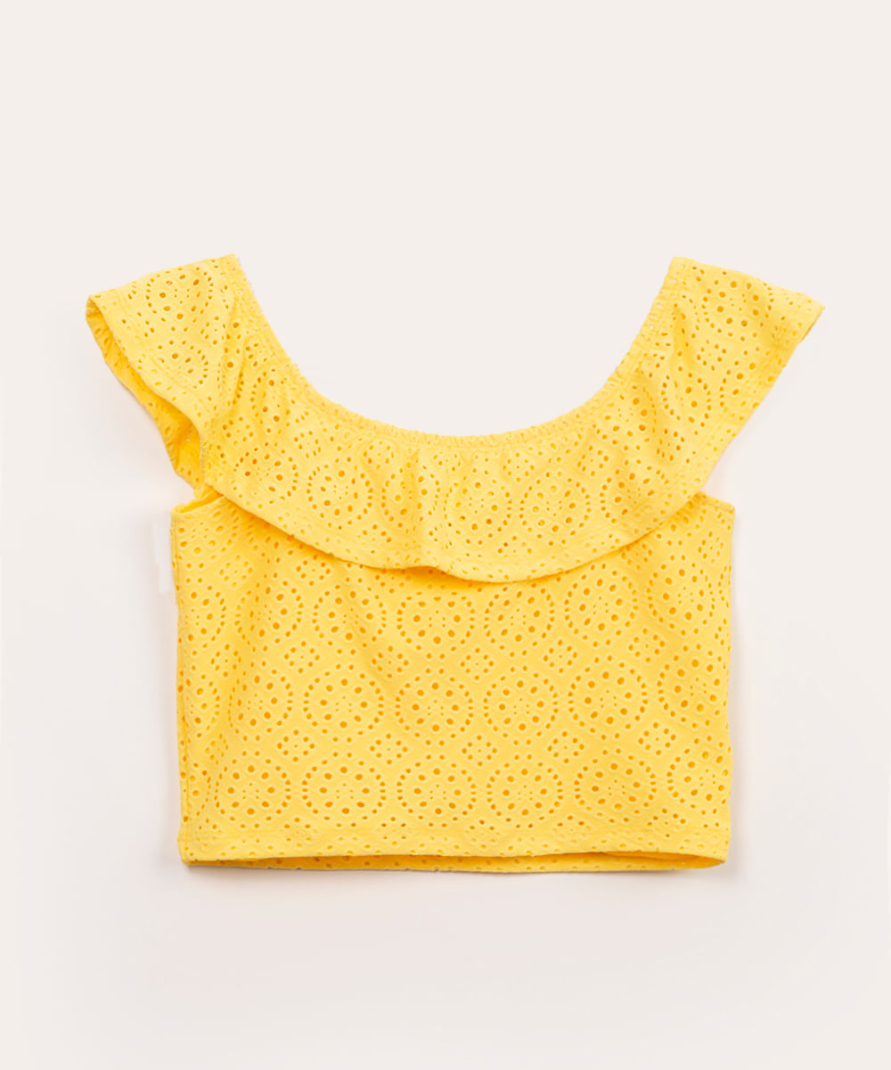 blusa infantil de laise ciganinha com babado amarela