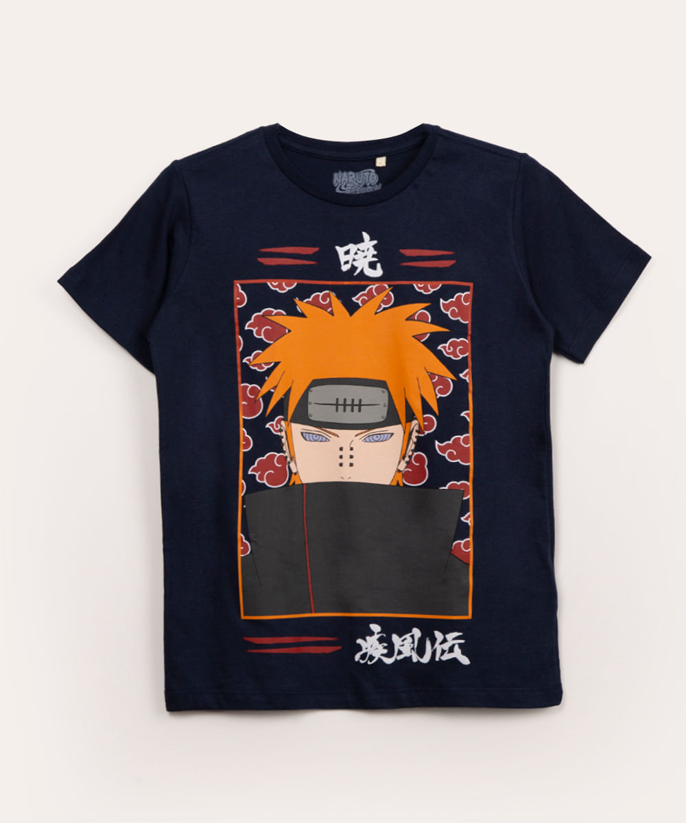 camiseta juvenil manga curta naruto azul marinho