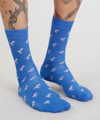 Meia-Masculina-Cano-Alto-Divertida-Estampada-de-Flamingos-Azul-Royal-8999681-Azul_Royal_2