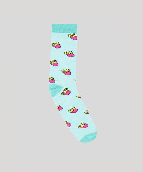 Meia-Masculina-Cano-Alto-Divertida-Estampada-de-Batata-Frita-Verde-Claro-8754688-Verde_Claro_1
