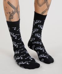 Meia-Masculina-Cano-Alto-Divertida-Estampada-de-Caveiras-Preta-9309994-Preto_2