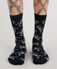 Meia-Masculina-Cano-Alto-Divertida-Estampada-de-Caveiras-Preta-9309994-Preto_4