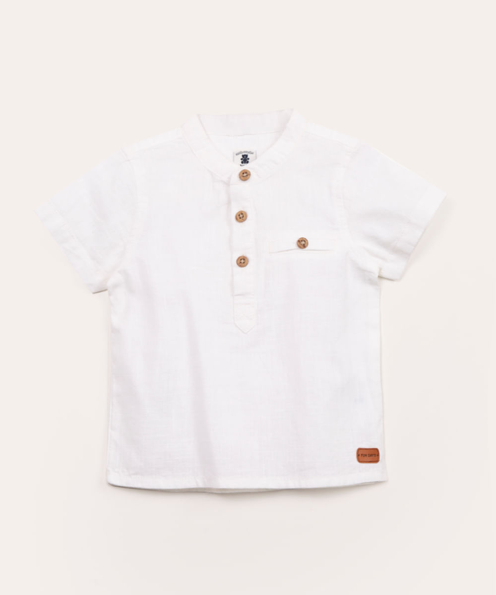 camisa infantil gola padre manga curta off white