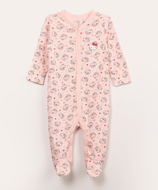 macacão infantil longo hello kitty rosa 3-6