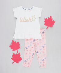 Conjunto-Infantil-de-Blusa--Love--Manga-Curta-Branca---Calca-Legging-Estampada-de-Estrela-do-Mar-Rosa-9125740-Rosa_1_2