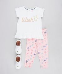 Conjunto-Infantil-de-Blusa--Love--Manga-Curta-Branca---Calca-Legging-Estampada-de-Estrela-do-Mar-Rosa-9125740-Rosa_1_3