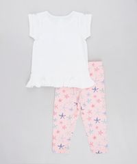 Conjunto-Infantil-de-Blusa--Love--Manga-Curta-Branca---Calca-Legging-Estampada-de-Estrela-do-Mar-Rosa-9125740-Rosa_1_4