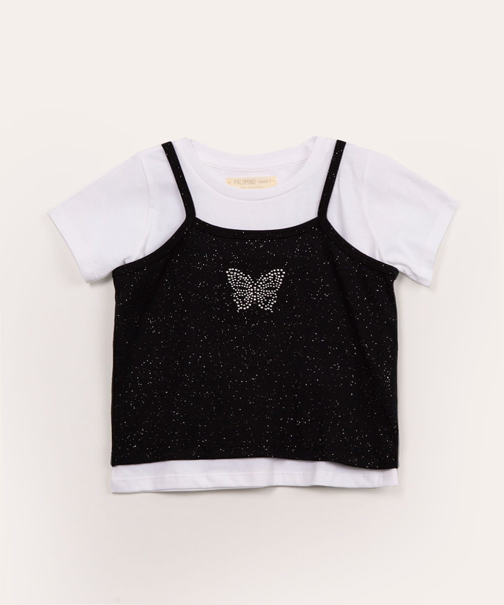 blusa infantil com sobreposição borboleta multicor