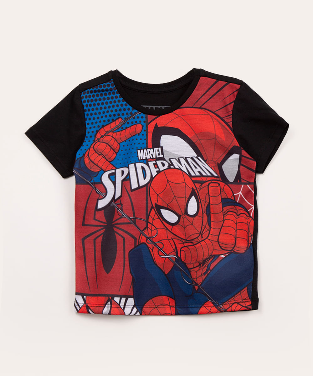 camiseta infantil manga curta homem aranha preta