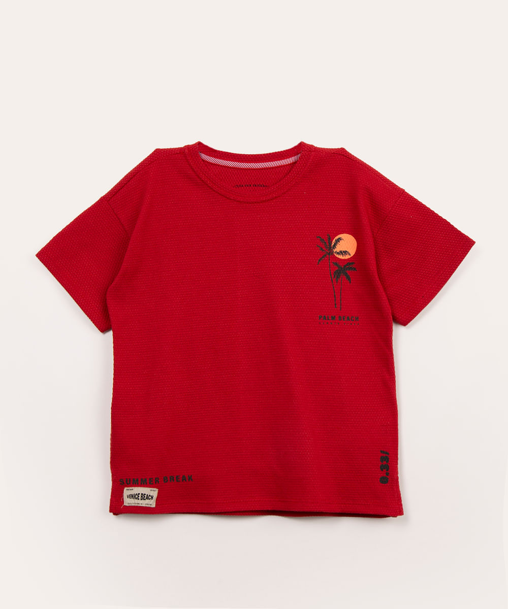 camiseta infantil manga curta coqueiros vermelha