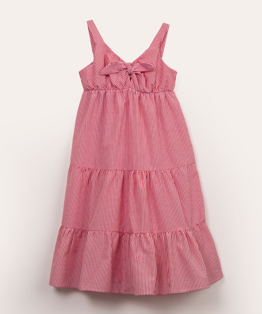 vestido infantil listrado com nó vermelho