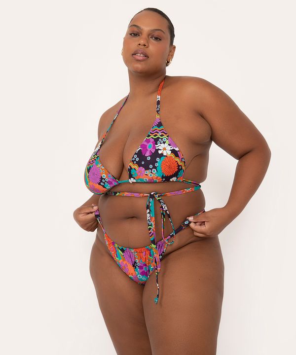 biquíni calcinha tanga string plus size areia cosmo com proteção uv50 preto GG4