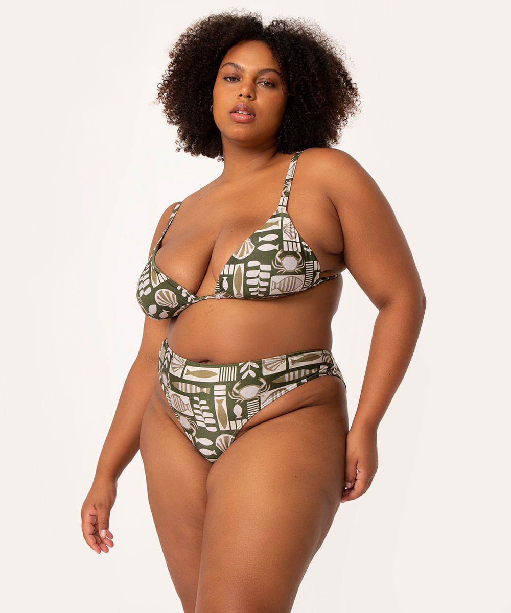 biquíni calcinha plus size tanga dupla maré de sorte com proteção uv50 verde militar