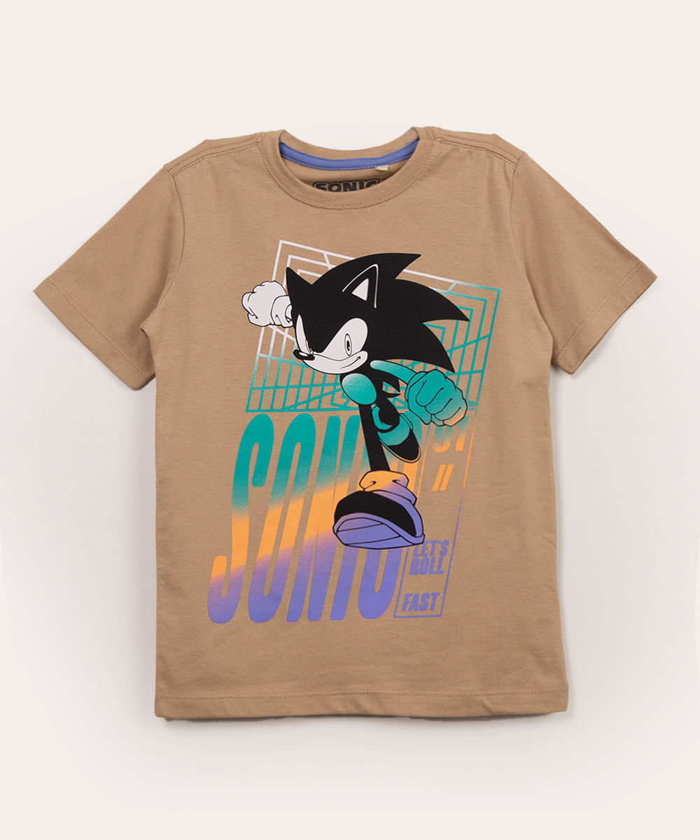 camiseta infantil manga curta sonic bege