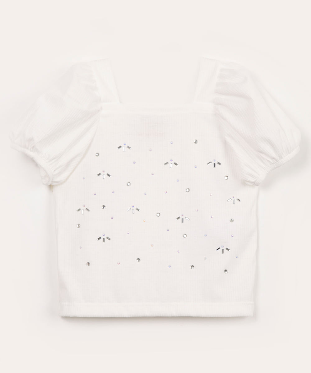 blusa infantil manga bufante brilho off white