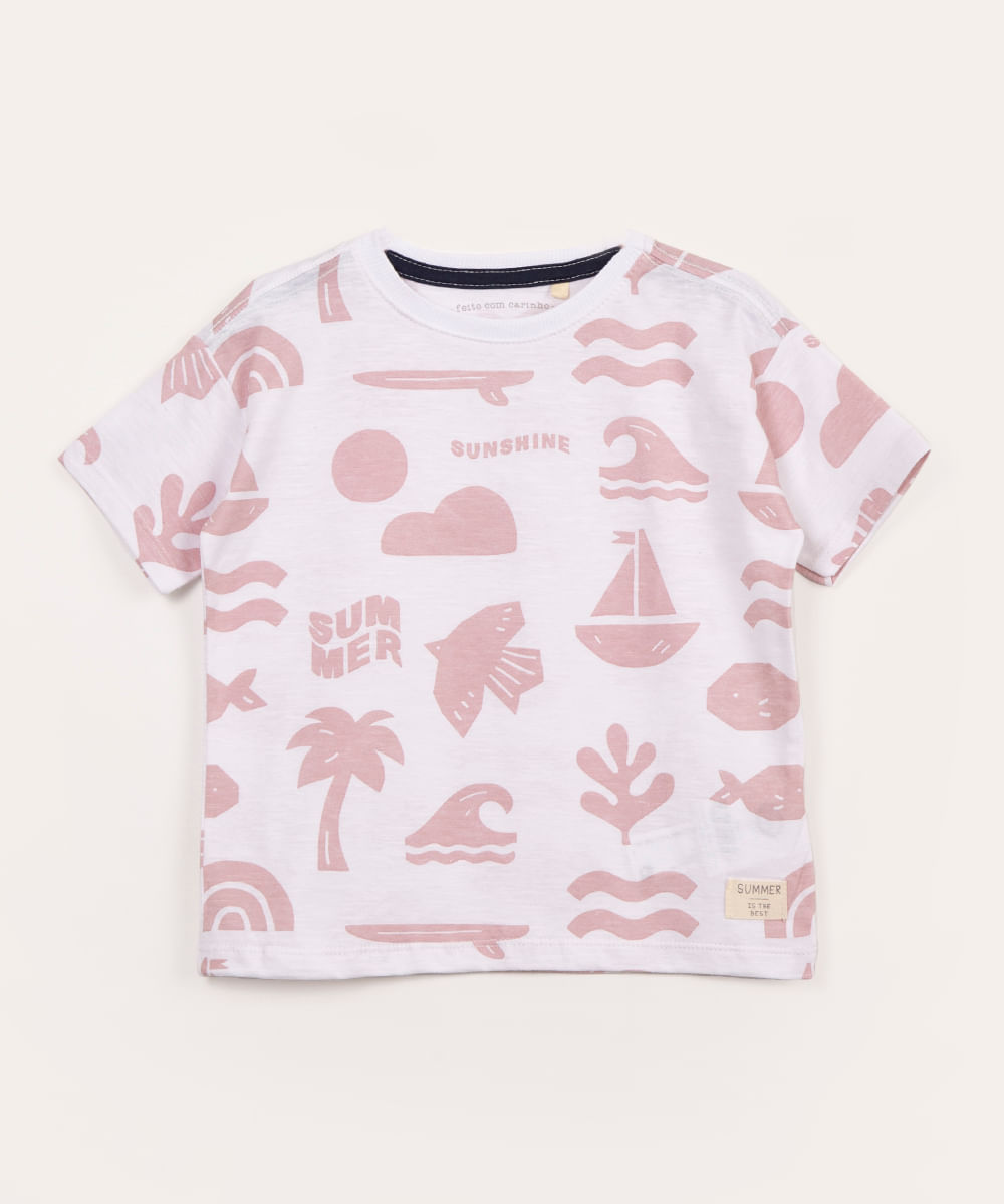 camiseta infantil de algodão sun branco