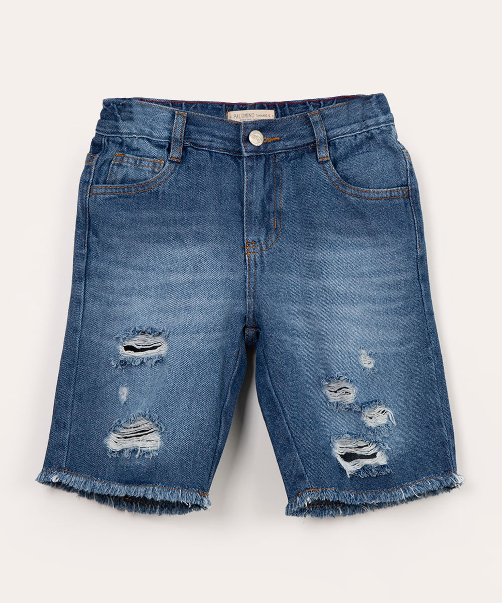 bermuda jeans infantil destroyed azul médio