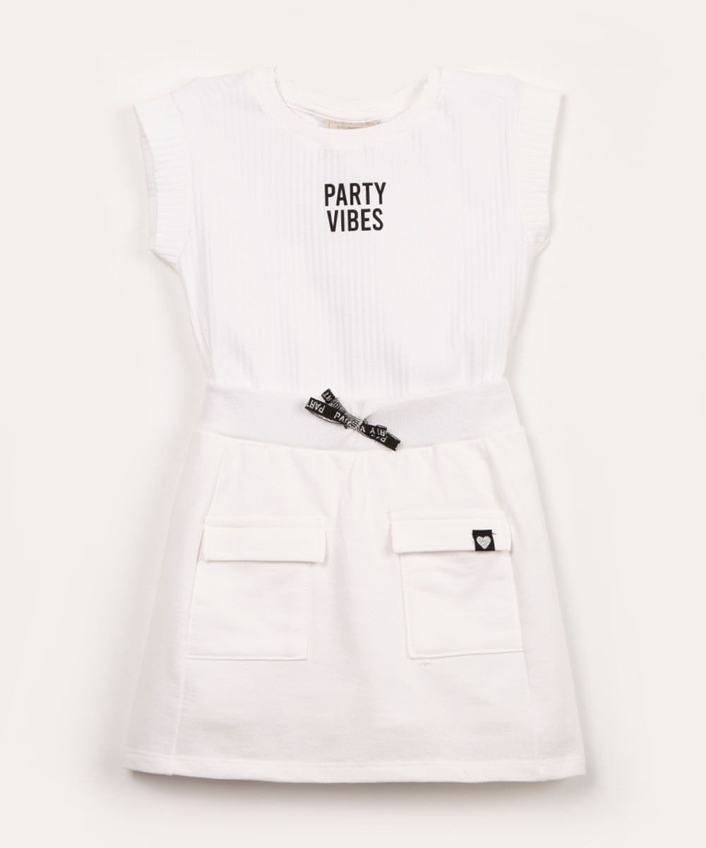 conjunto infantil com short saia party vibes off white