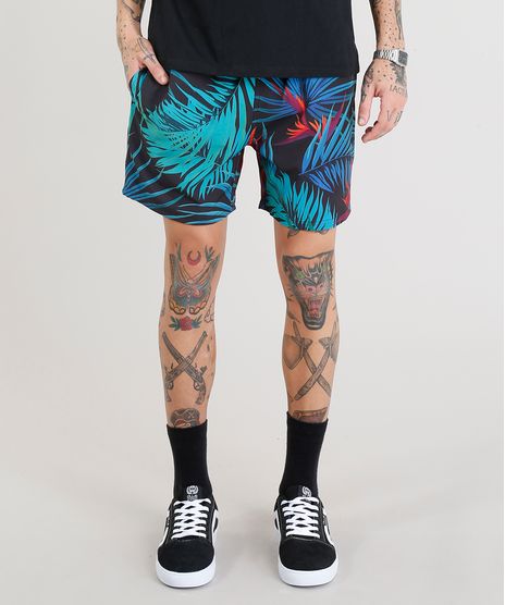 Short-Masculino-Estampado-de-Folhagem-com-Bolsos-Preto-9308695-Preto_1