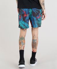 Short-Masculino-Estampado-de-Folhagem-com-Bolsos-Preto-9308695-Preto_2