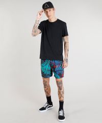 Short-Masculino-Estampado-de-Folhagem-com-Bolsos-Preto-9308695-Preto_3