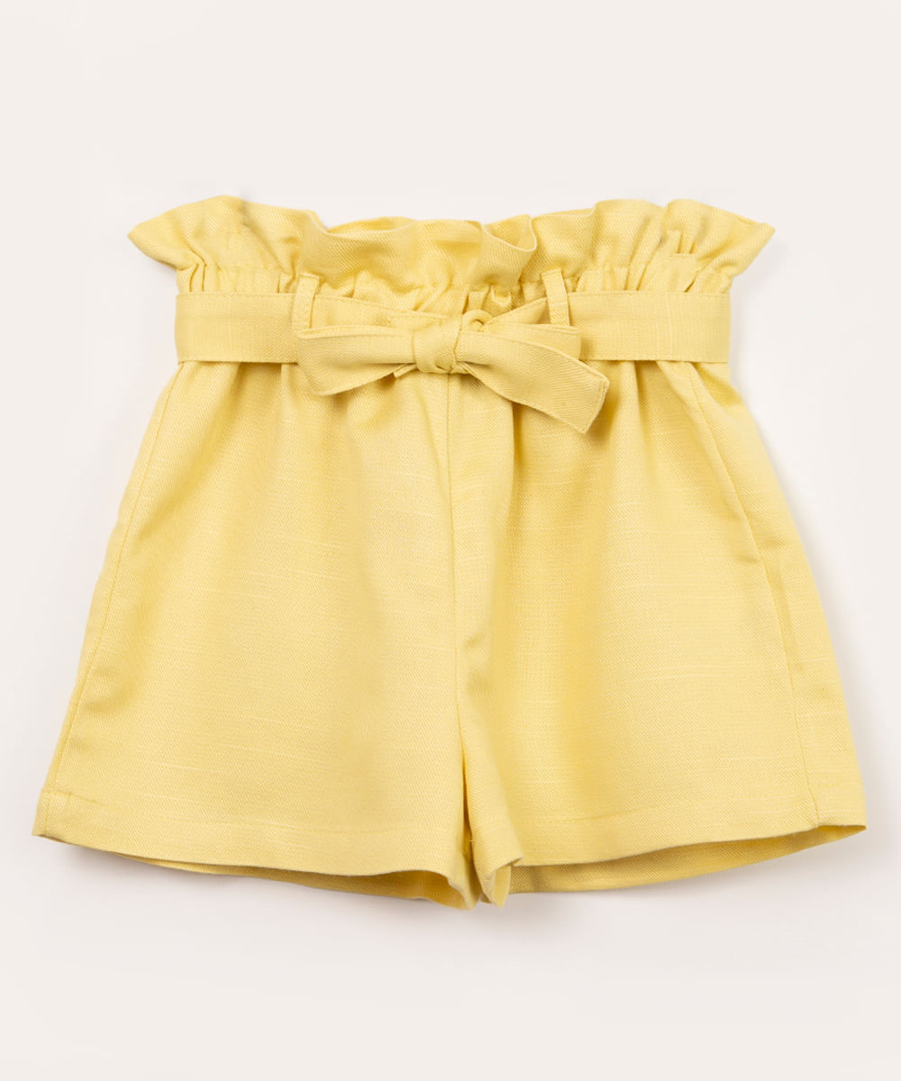 short infantil clochard com faixa para amarrar amarelo