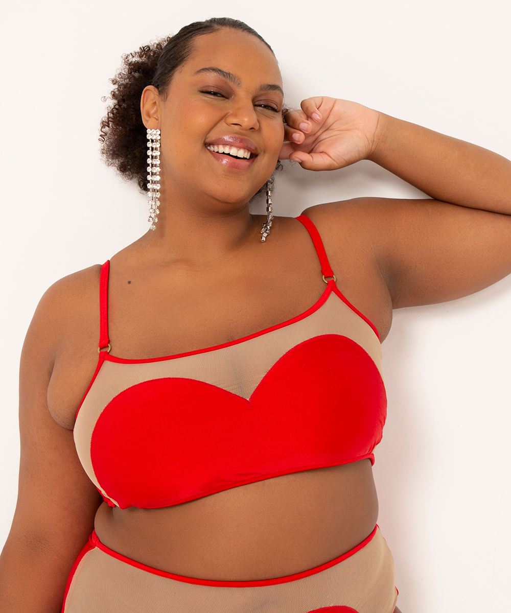 biquíni top regata plus size coração alexia hentsch vermelho