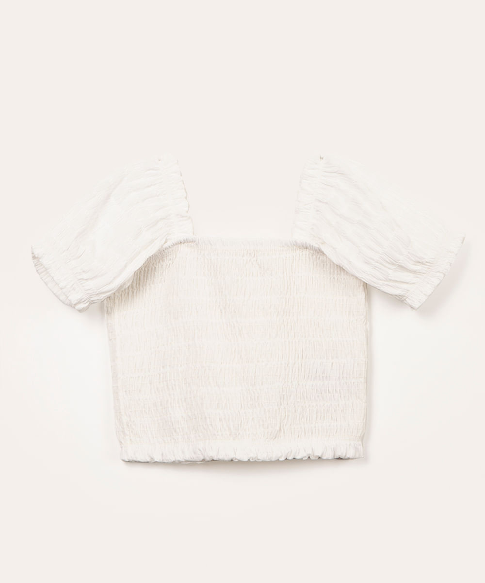 blusa infantil cropped com lastex manga curta off white