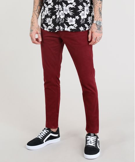Calca-de-Sarja-Masculina-Skinny-com-Bolsos-Vinho-9319800-Vinho_1