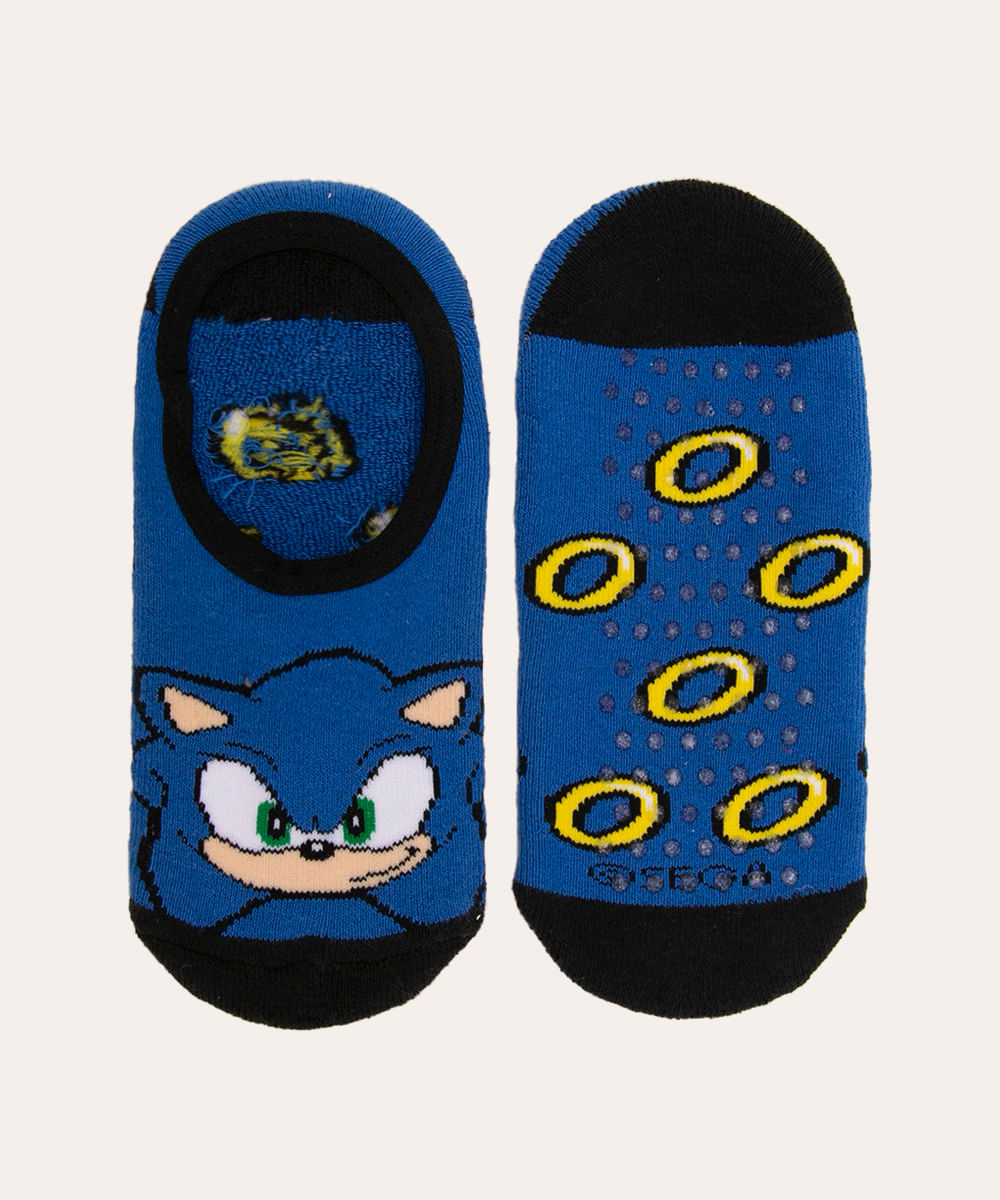 meia sapatilha infantil antiderrapante sonic azul