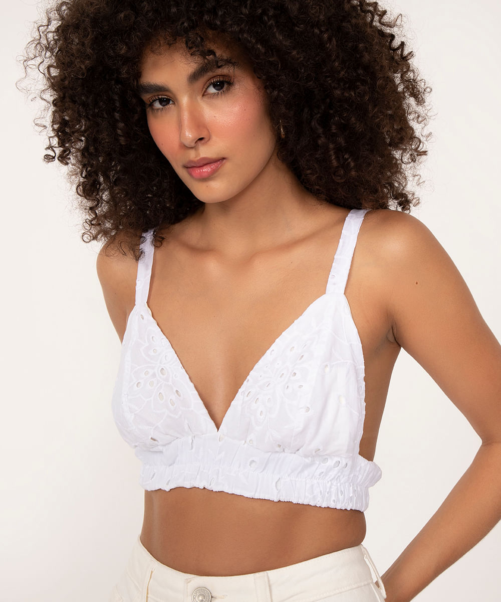 top cropped de laise alça média off white