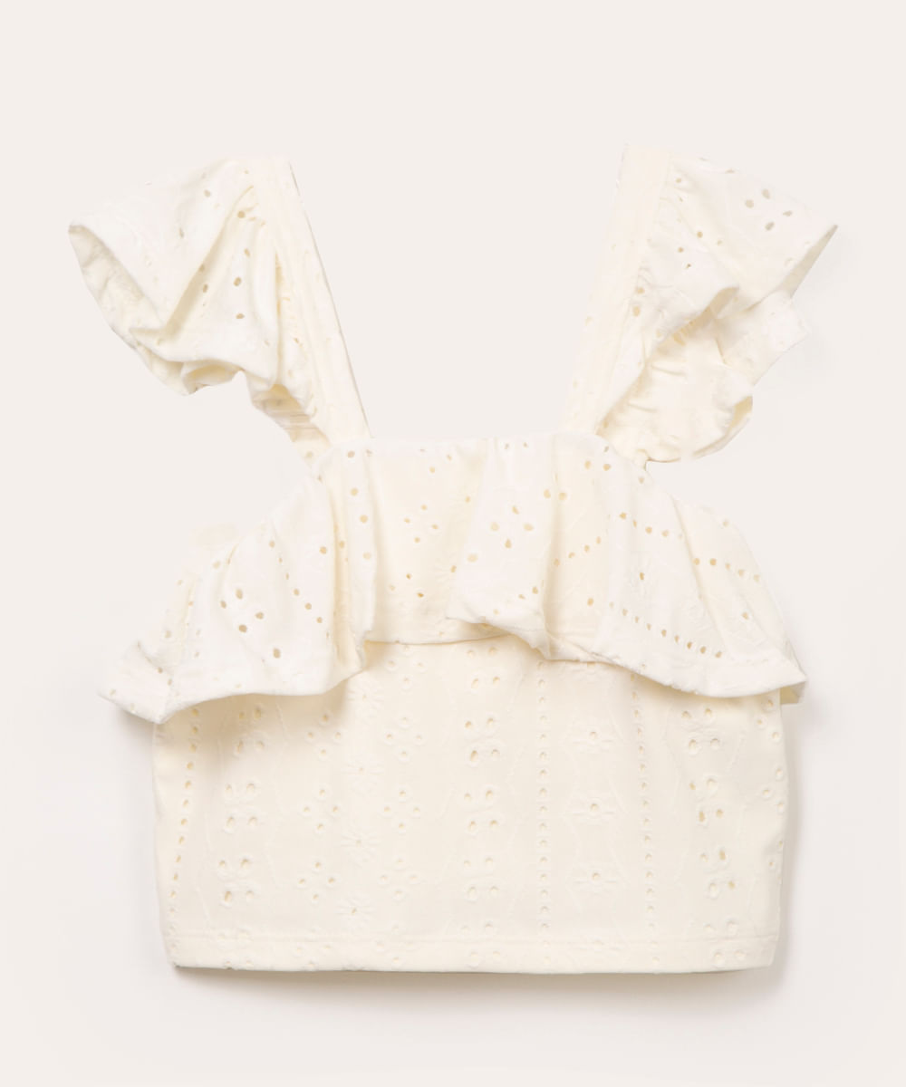 blusa infantil de laise com babado off white