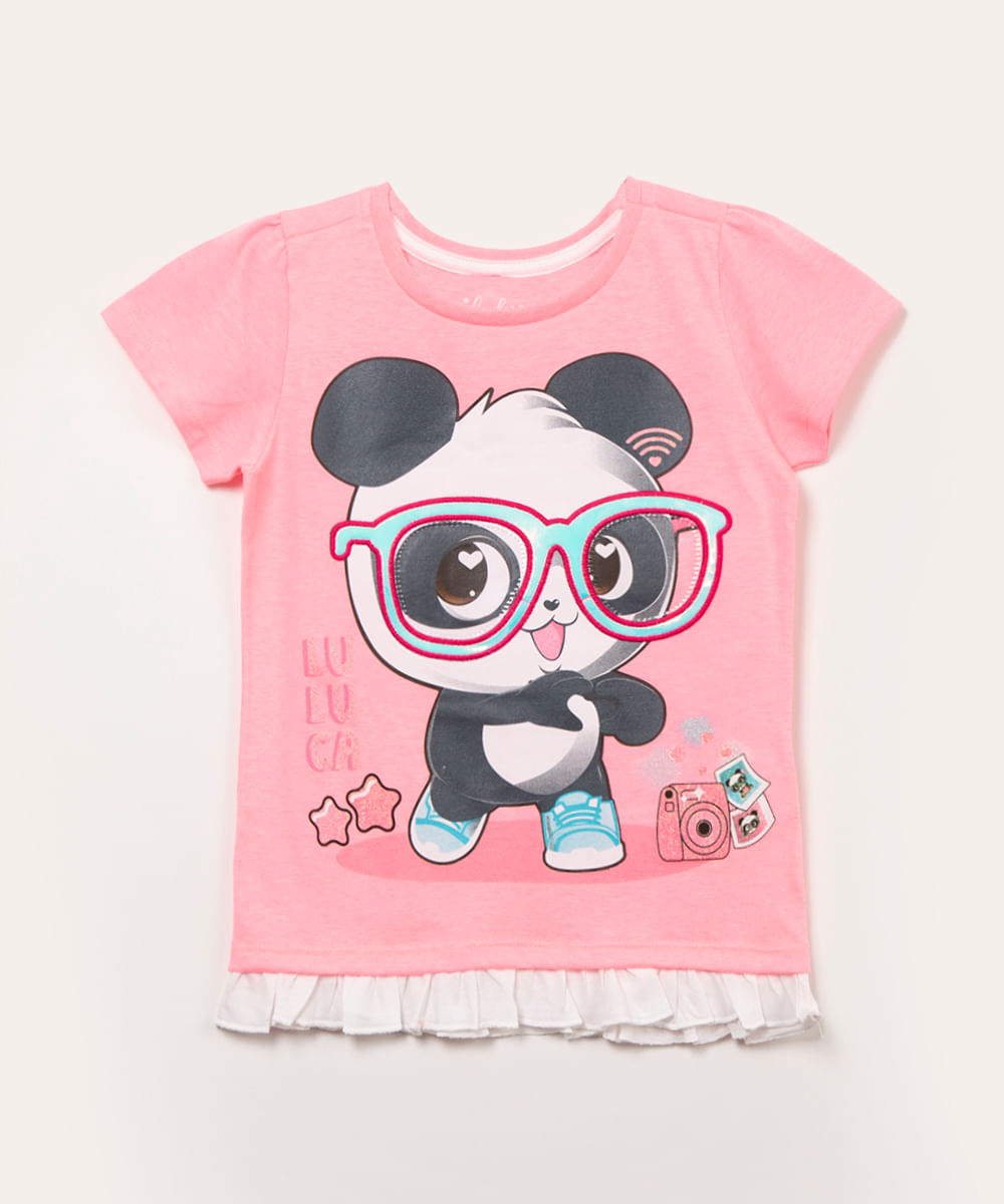 blusa infantil manga curta luluca com babado pink