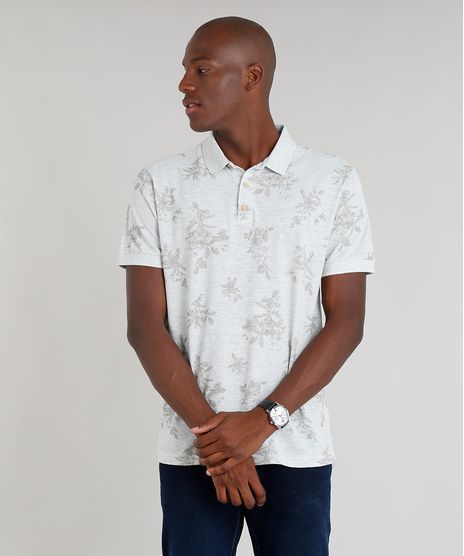 Polo-Masculina-Estampada-Floral-em-Piquet-Manga-Curta-Cinza-Mescla-Claro-9187321-Cinza_Mescla_Claro_1