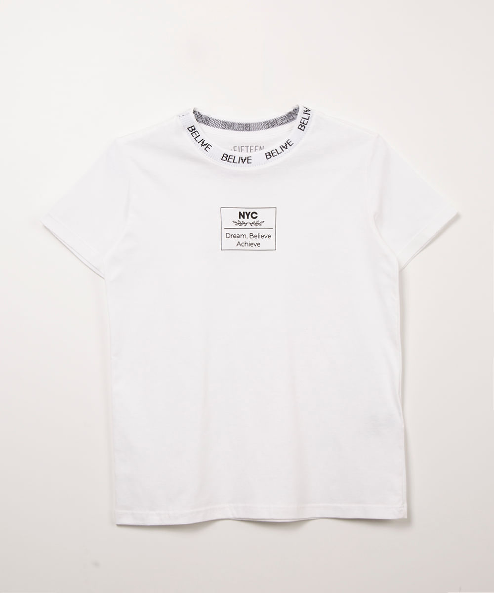 camiseta juvenil manga curta nyc off white