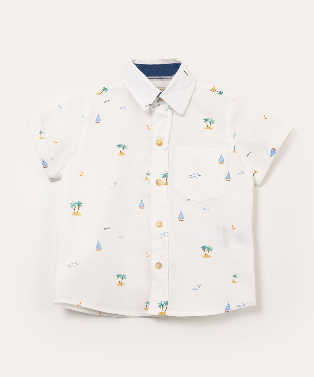 camisa infantil manga curta barcos off white