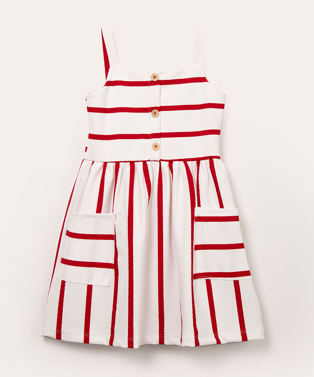 vestido infantil listrado com bolso off white