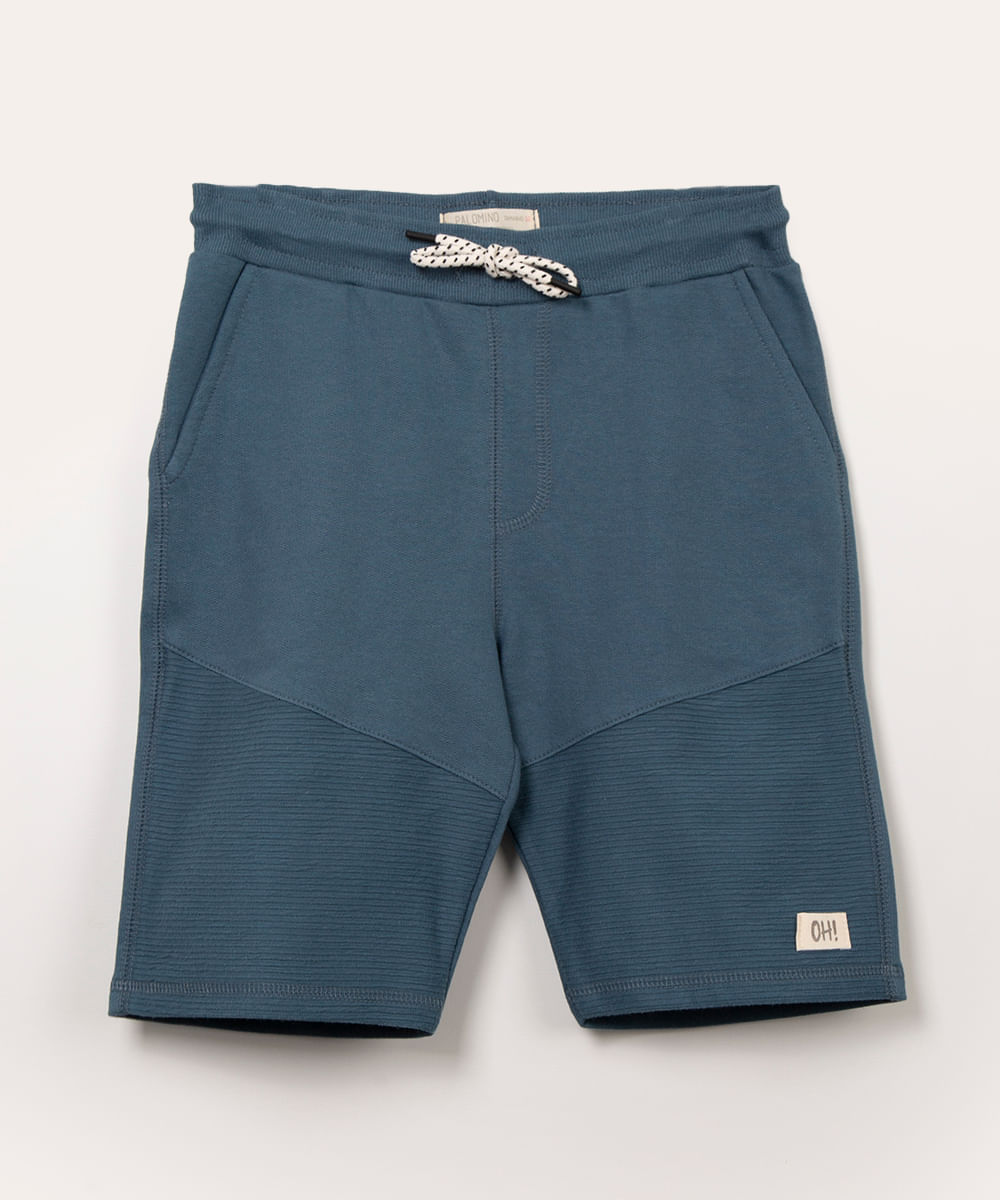 bermuda infantil de moletom com recorte azul jeans