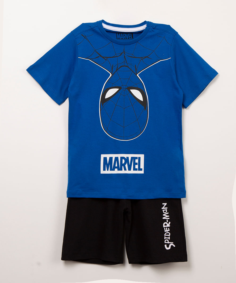 pijama infantil manga curta homem aranha azul