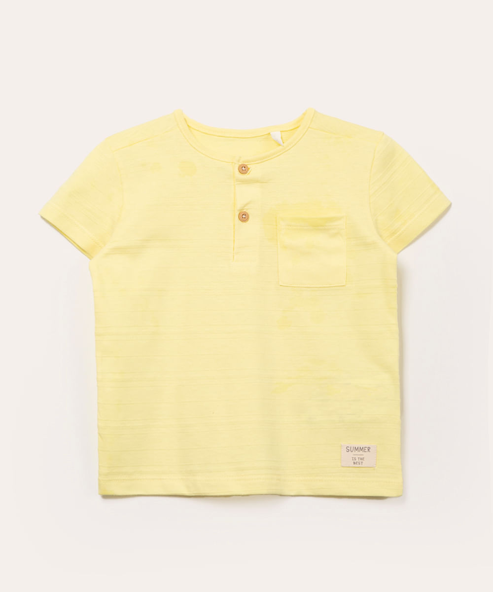 camiseta infantil manga curta com bolso amarelo