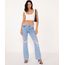 calça jeans flare cintura média destroyed sawary azul claro