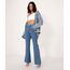 calça jeans flare cintura alta com fenda sawary azul médio