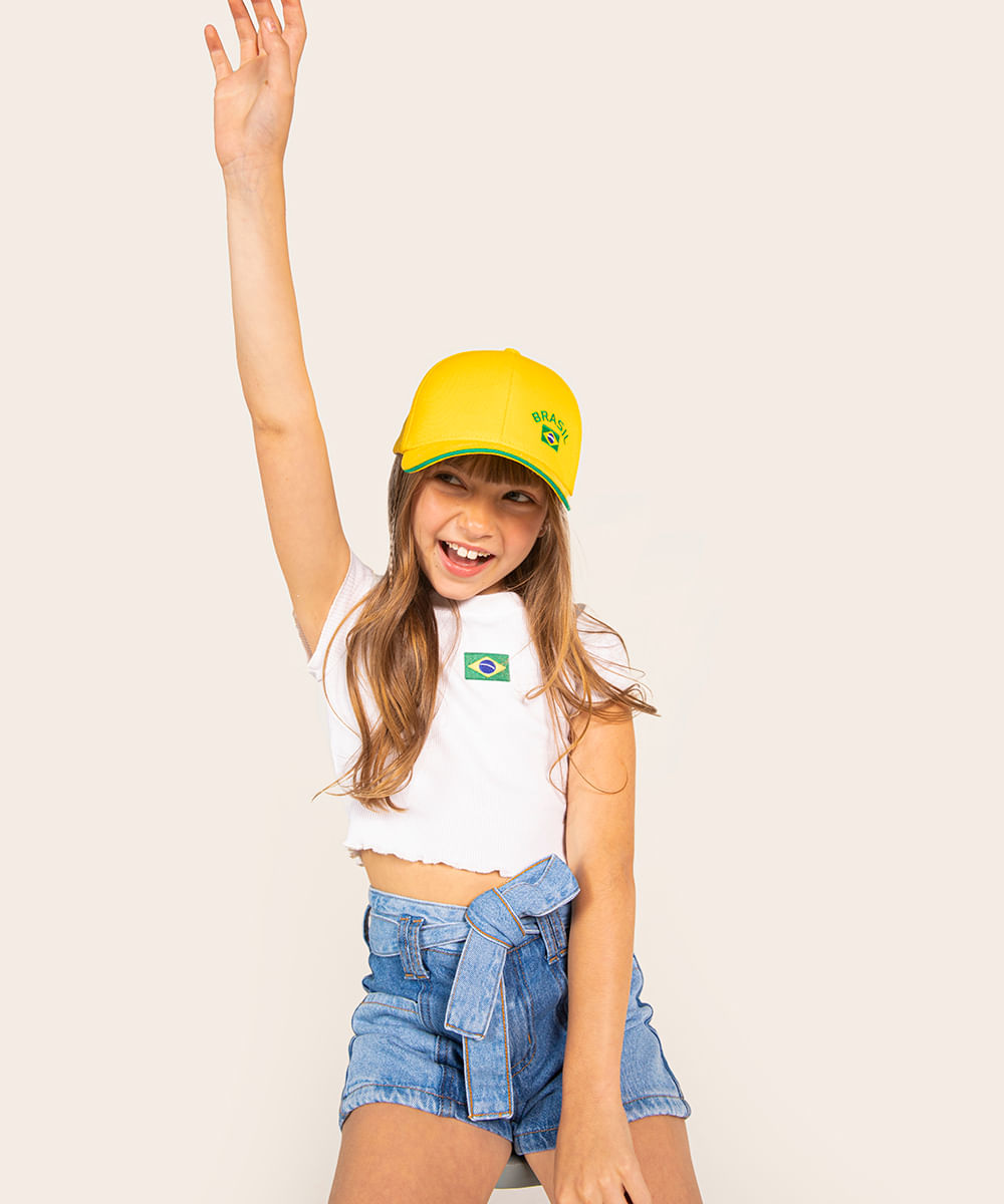 blusa infantil canelada manga curta Brasil off white