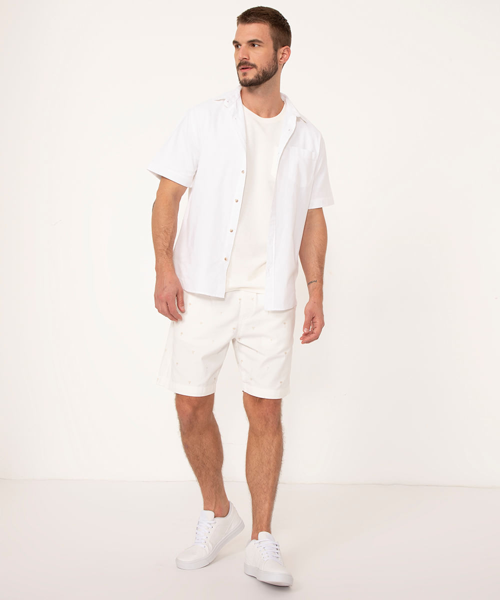 bermuda casual de sarja jogger coqueiros off white