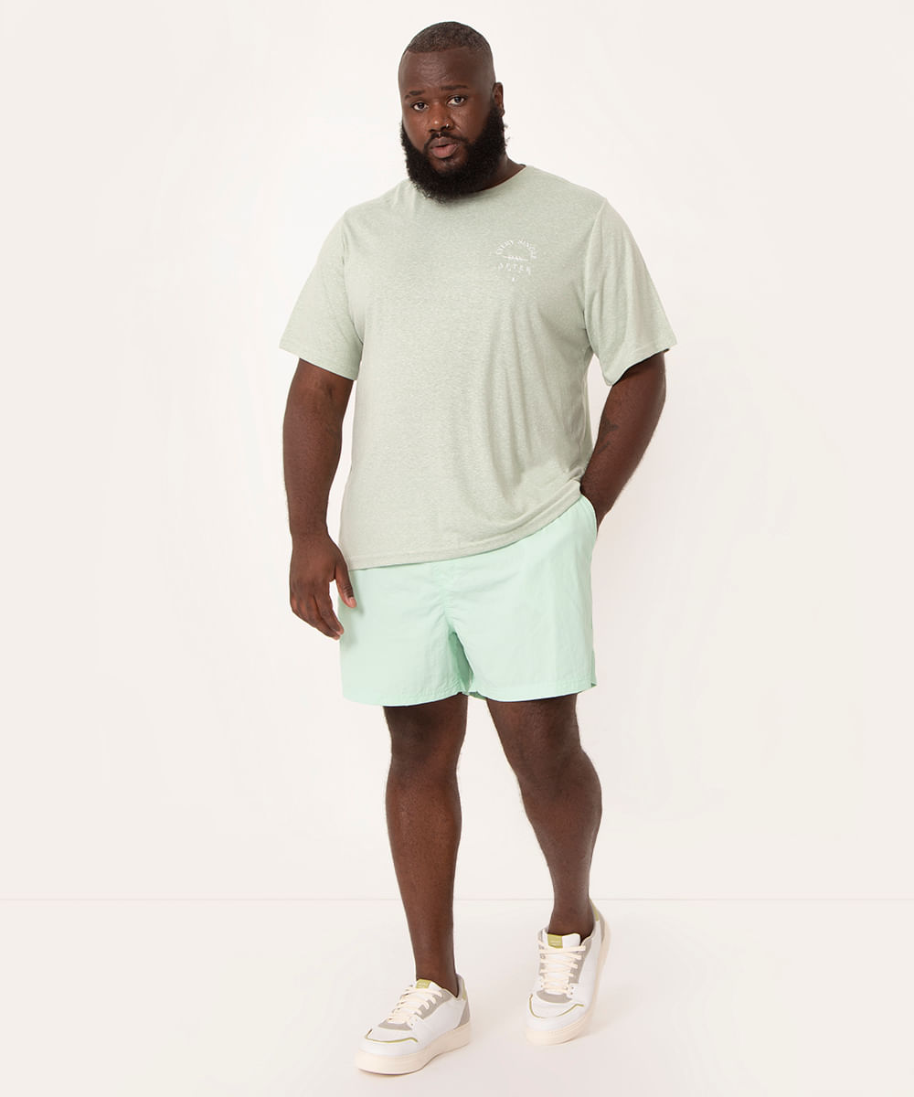 short plus size de poliamida com cordão verde claro