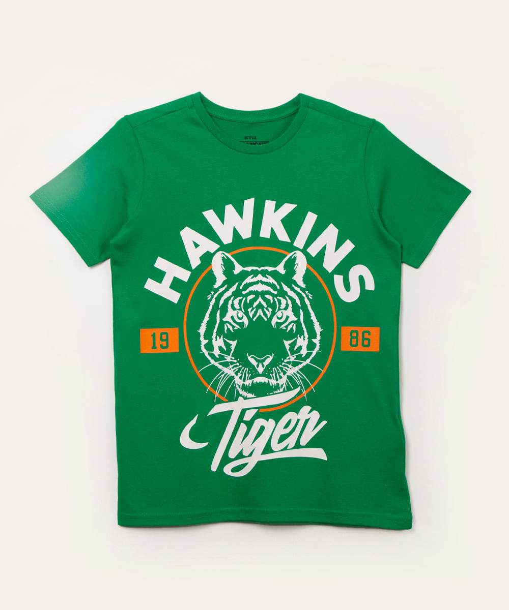 camiseta juvenil manga curta stranger things verde