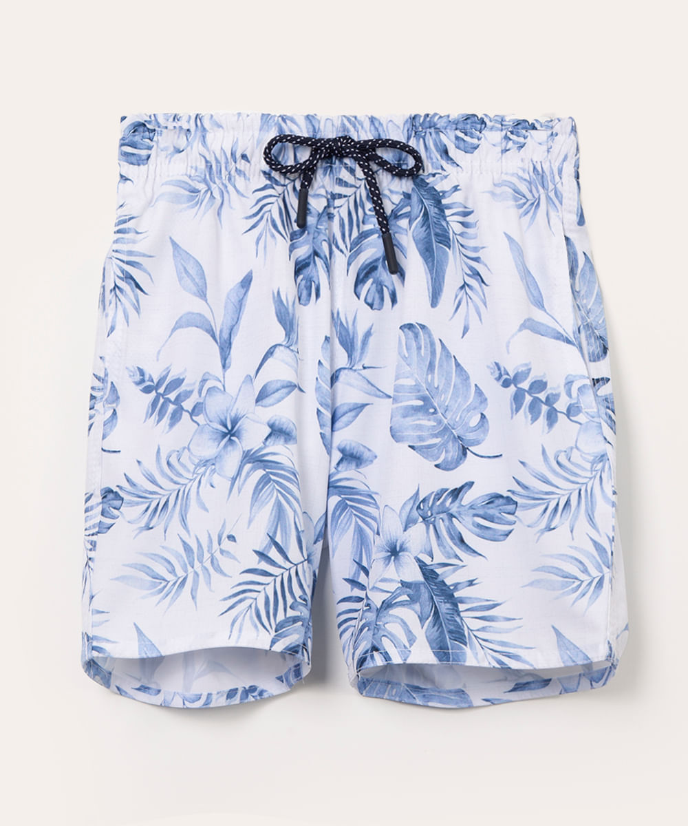 short infantil de surf folhagem branco