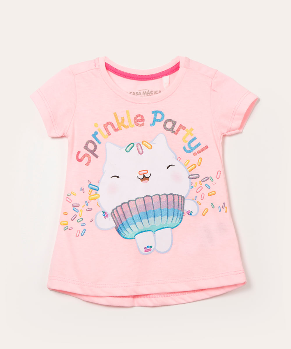 blusa infantil manga curta a casa mágica da gabby rosa