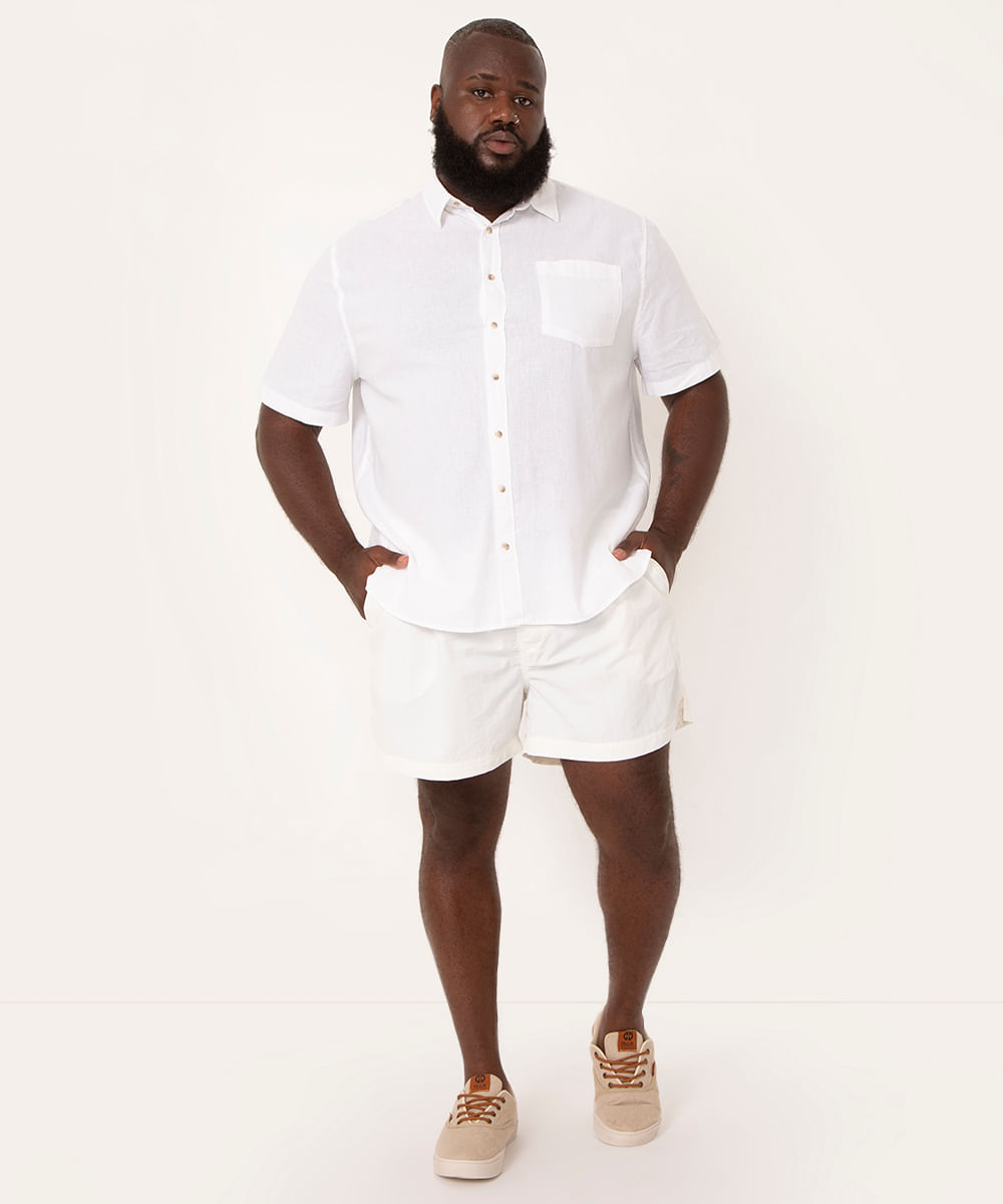 short plus size de poliamida com cordão branco