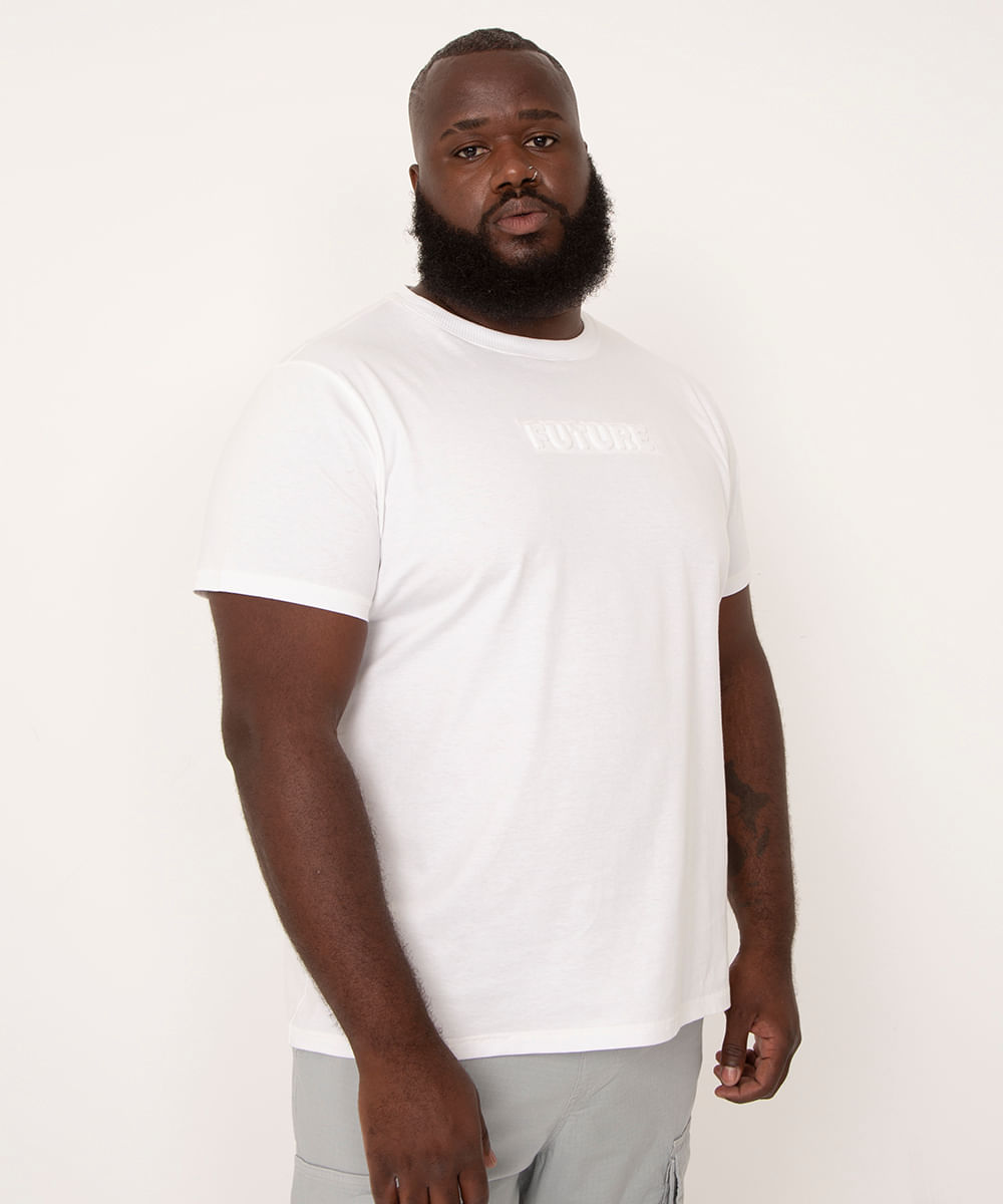 camiseta plus size de algodão manga curta future branco